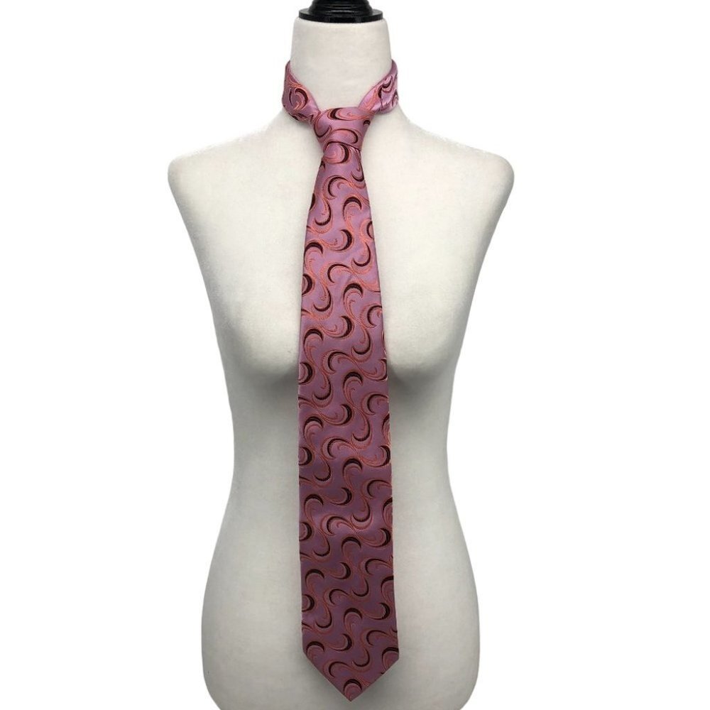 BOSS Hugo Boss Pink Swirl Patterned wide Tie 100% Silk